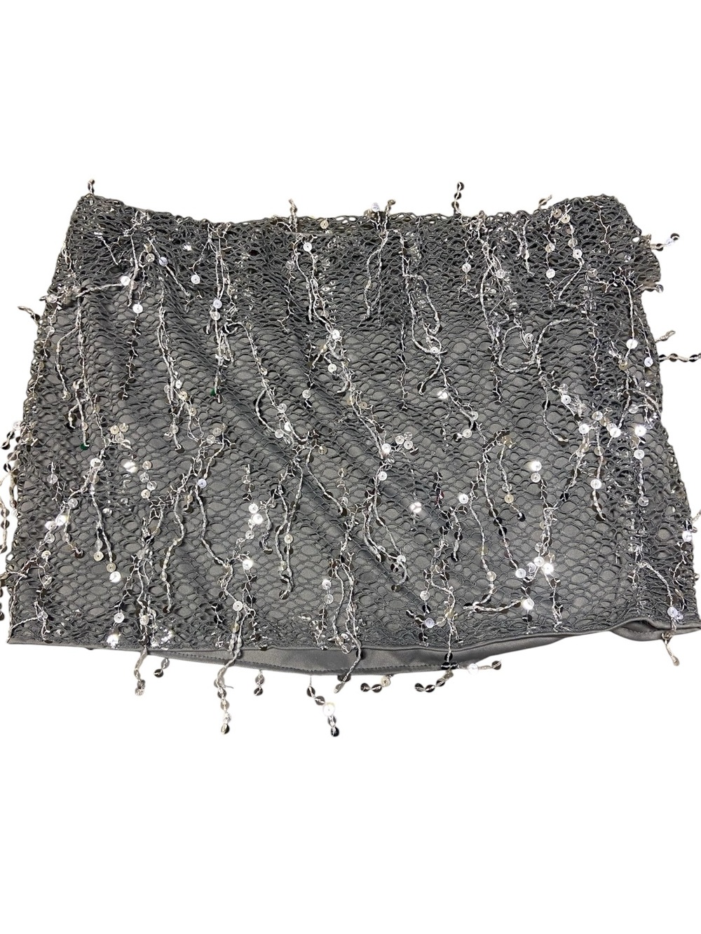 Pretty Little Thing Silver Sequin Tassel Mesh Micro Mini Skirt Size 12 Party - Picture 3 of 11
